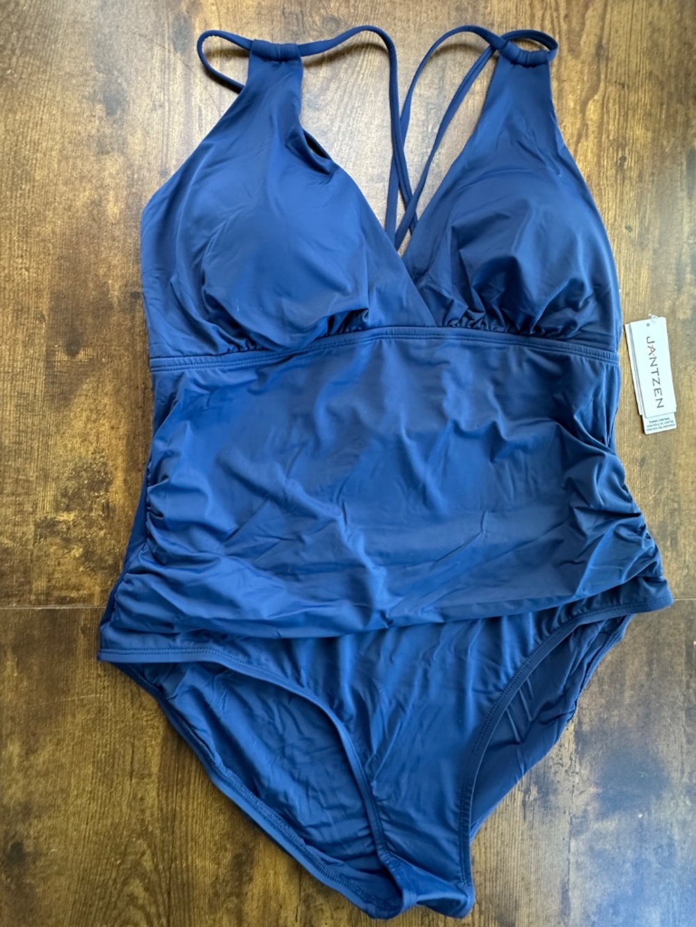 Jantzen NWT Solid Navy Blue Ruched Tummy Control One-Piece Swimsuit Size 16